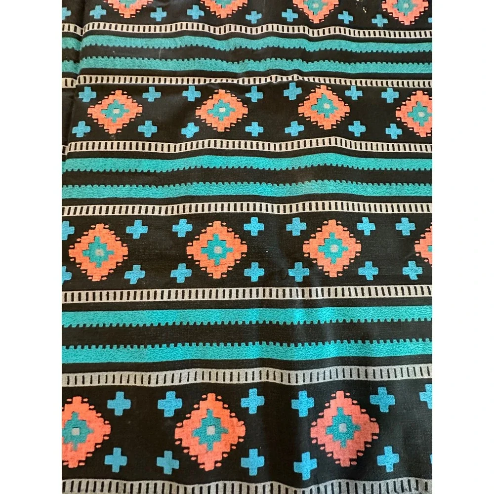 Southwestern Fabric Textile Panel Black Turquoise Coral Painted/Screen print